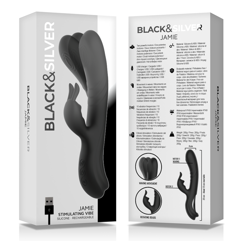 BLACK&SILVER - JAMIE VIBRADOR RABBIT EFECTO WAVE 4 BLACK&SILVER - JAMIE VIBRADOR RABBIT EFECTO WAVE - Imagen 4