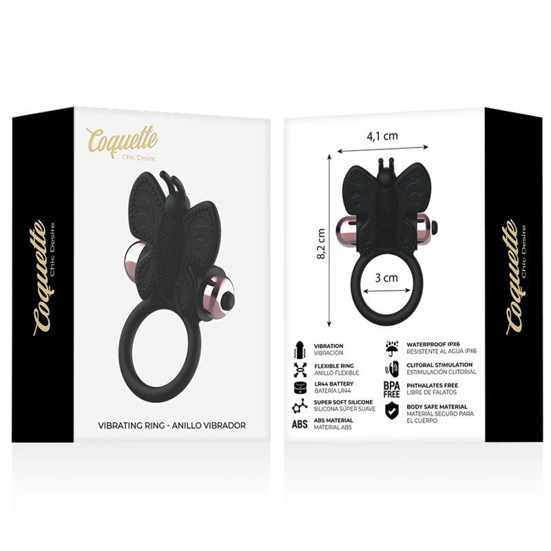 COQUETTE CHIC DESIRE - COCK RING BUTTERFLY ANILLO VIBRADOR NEGRO / GOLD 8 COQUETTE CHIC DESIRE - COCK RING BUTTERFLY ANILLO VIBRADOR NEGRO / GOLD - Imagen 8