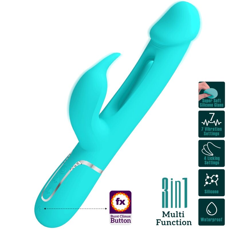 PRETTY LOVE - KAMPAS VIBRADOR RABBIT 3 EN 1 MULTIFUNCIÓN CON LENGUA VERDE AGUA 2 PRETTY LOVE - KAMPAS VIBRADOR RABBIT 3 EN 1 MULTIFUNCIÓN CON LENGUA VERDE AGUA - Imagen 2
