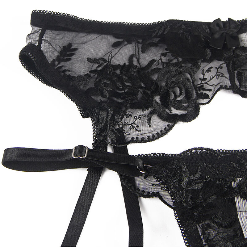 SUBBLIME - SET DE 3 PIEZAS SUJETADOR + TANGA + LIGA ESTAMPADO FLORAL NEGRO S/M 2 SUBBLIME - SET DE 3 PIEZAS SUJETADOR + TANGA + LIGA ESTAMPADO FLORAL NEGRO S/M - Imagen 2