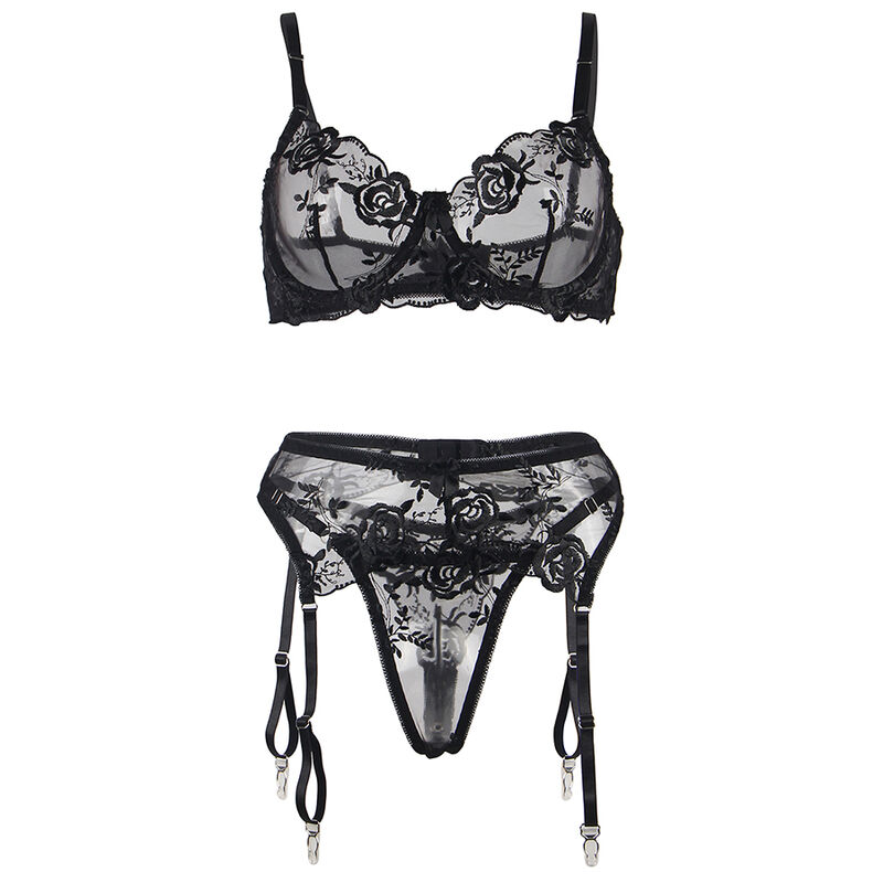 SUBBLIME - SET DE 3 PIEZAS SUJETADOR + TANGA + LIGA ESTAMPADO FLORAL NEGRO S/M 14 SUBBLIME - SET DE 3 PIEZAS SUJETADOR + TANGA + LIGA ESTAMPADO FLORAL NEGRO S/M - Imagen 15