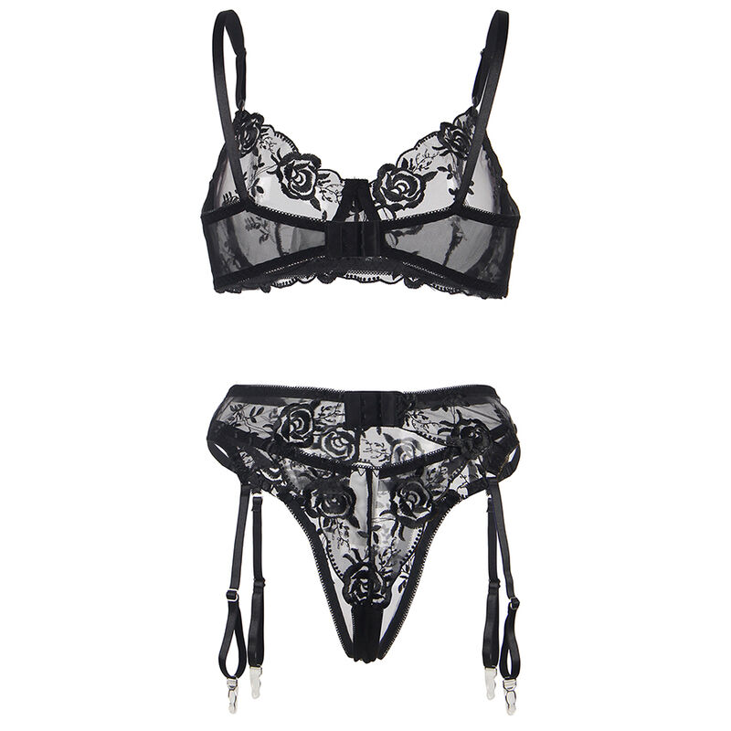 SUBBLIME - SET DE 3 PIEZAS SUJETADOR + TANGA + LIGA ESTAMPADO FLORAL NEGRO S/M 11 SUBBLIME - SET DE 3 PIEZAS SUJETADOR + TANGA + LIGA ESTAMPADO FLORAL NEGRO S/M - Imagen 12