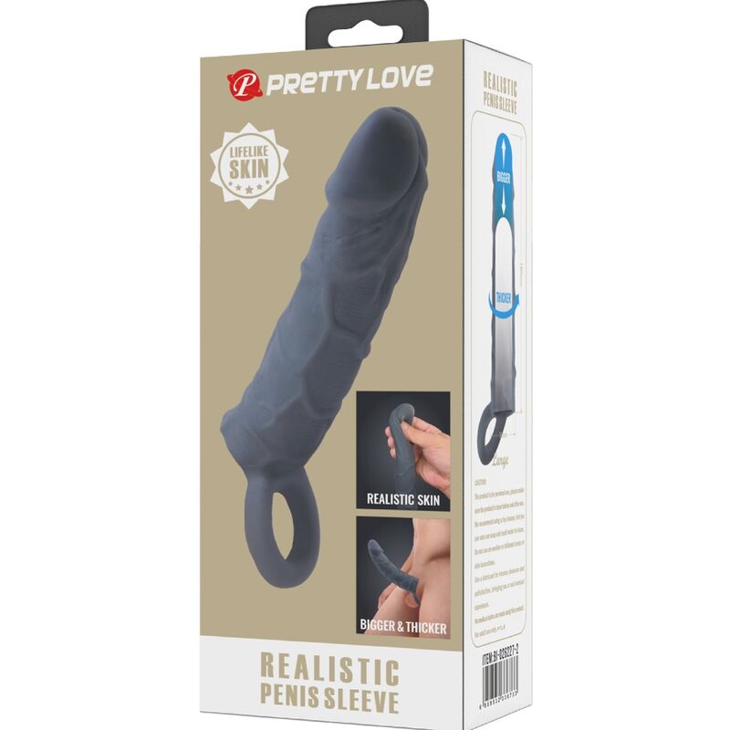 PRETTY LOVE - FUNDA DE PENE DE PIEL REALÍSTICA GRIS OSCURO 4 PRETTY LOVE - FUNDA DE PENE DE PIEL REALÍSTICA GRIS OSCURO - Imagen 4