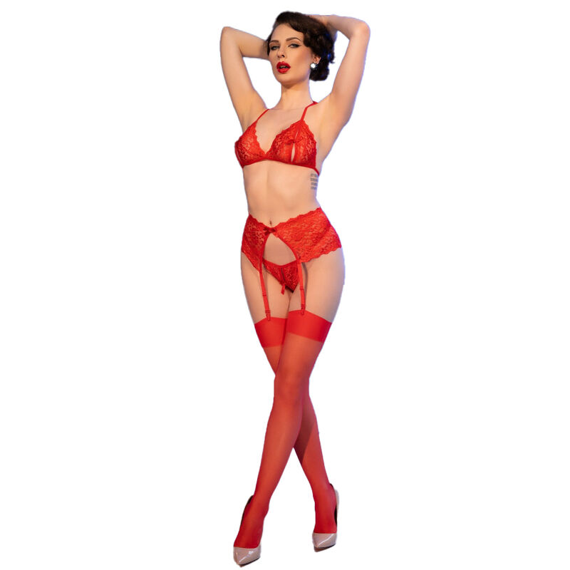 CHILIROSE - CR 4848 SET SUJETADOR + TANGA + MEDIAS DE ENCAJE ROJO S 4 CHILIROSE - CR 4848 SET SUJETADOR + TANGA + MEDIAS DE ENCAJE ROJO S - Imagen 4