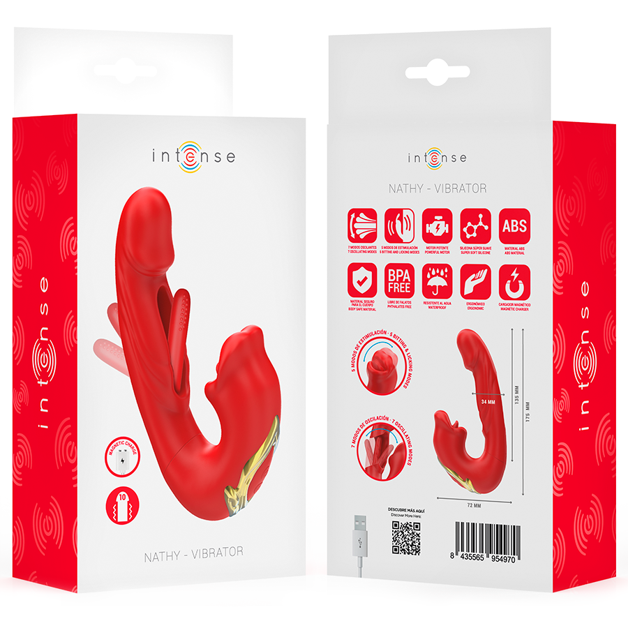 INTENSE - NATHY VIBRADOR DOBLE CON BOCA ESTIMULADORA MULTIFUNCIÓN ROJO 8 INTENSE - NATHY VIBRADOR DOBLE CON BOCA ESTIMULADORA MULTIFUNCIÓN ROJO - Imagen 8