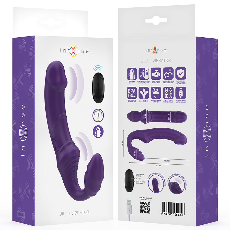 INTENSE - JILL VIBRADOR DOBLE 20 CM VIOLETA CONTROL REMOTO 8 INTENSE - JILL VIBRADOR DOBLE 20 CM VIOLETA CONTROL REMOTO - Imagen 8