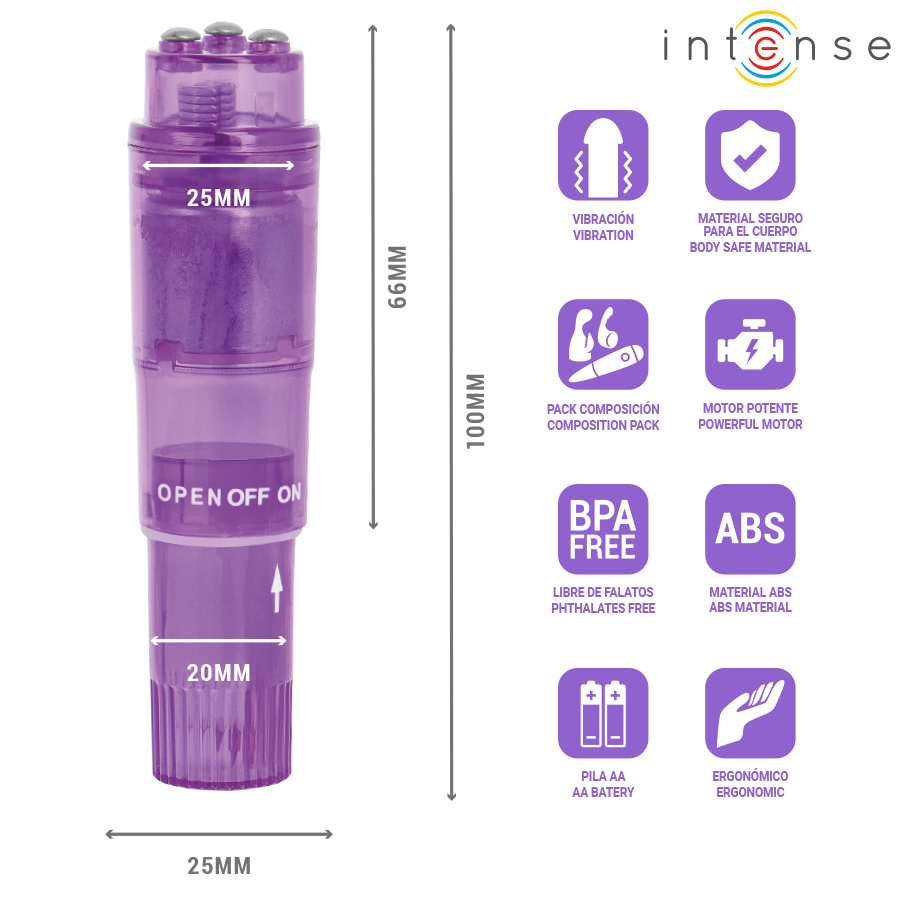 INTENSE - KURT MINI MASAJEADOR CON 4 CABEZALES INTERCAMBIABLES LILA 2 INTENSE - KURT MINI MASAJEADOR CON 4 CABEZALES INTERCAMBIABLES LILA - Imagen 2