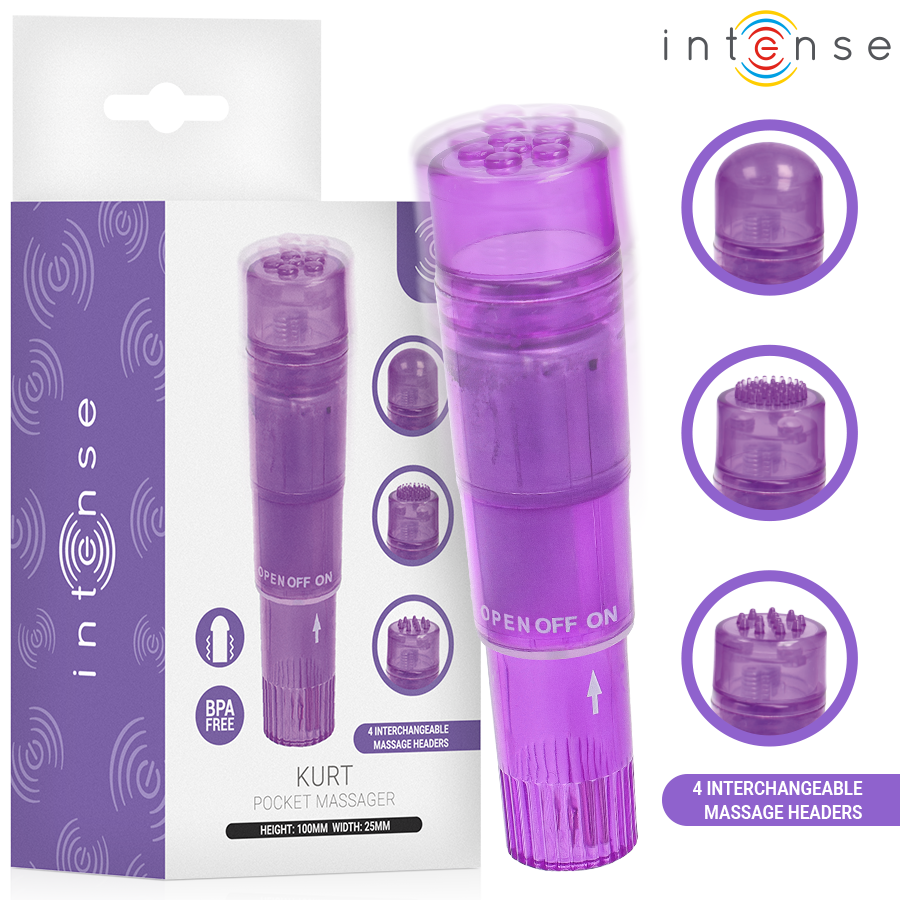 INTENSE - KURT MINI MASAJEADOR CON 4 CABEZALES INTERCAMBIABLES LILA 1 INTENSE - KURT MINI MASAJEADOR CON 4 CABEZALES INTERCAMBIABLES LILA