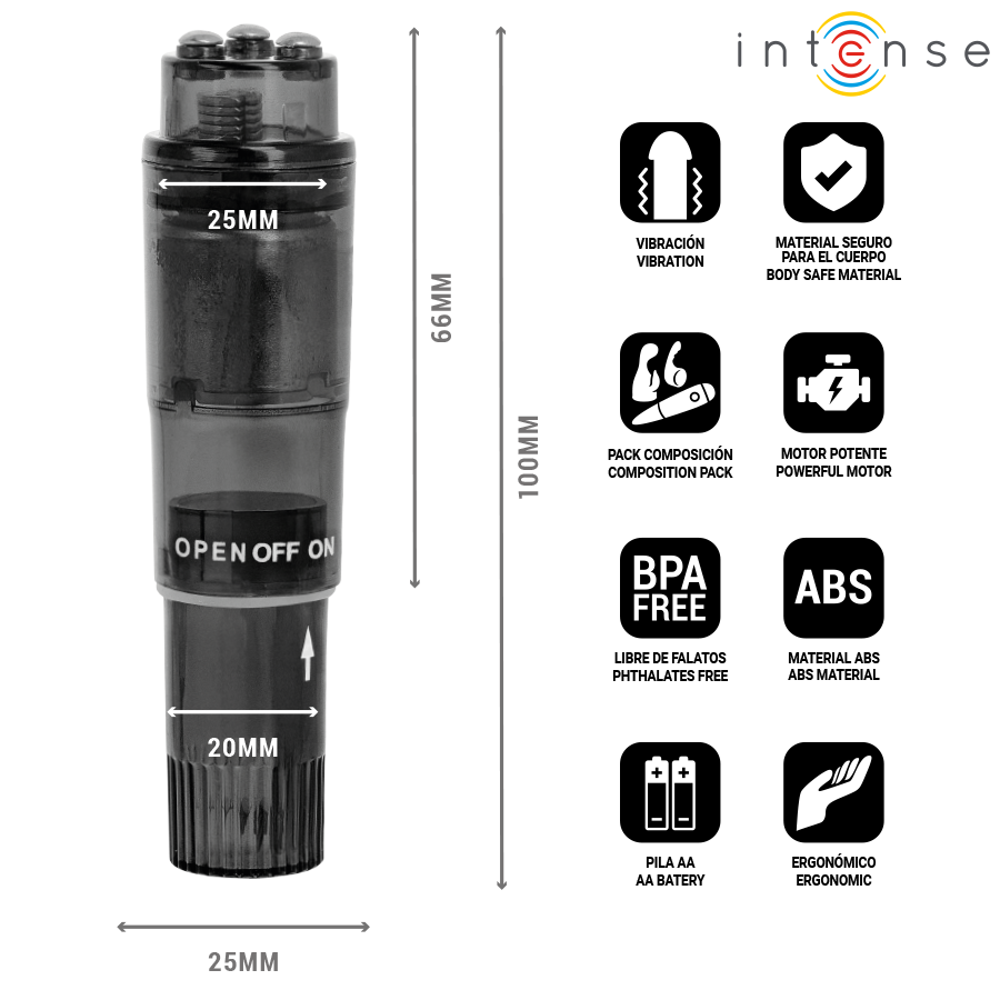 INTENSE - KURT MINI MASAJEADOR CON 4 CABEZALES INTERCAMBIABLES NEGRO 2 INTENSE - KURT MINI MASAJEADOR CON 4 CABEZALES INTERCAMBIABLES NEGRO - Imagen 2