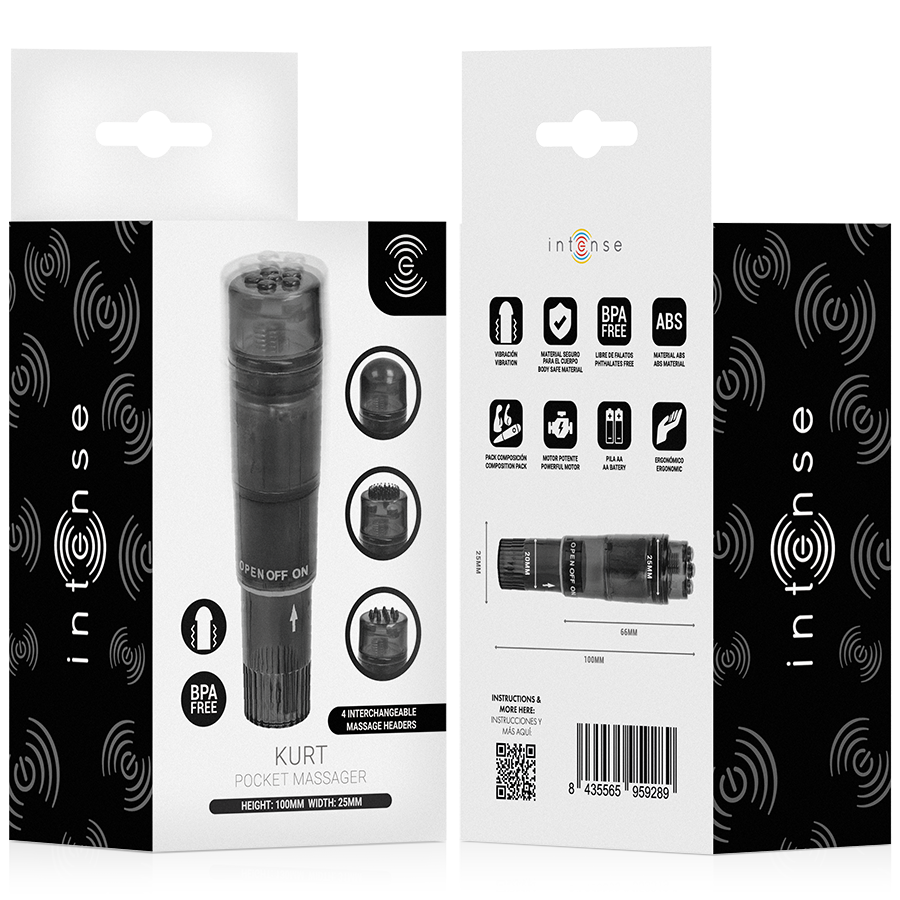 INTENSE - KURT MINI MASAJEADOR CON 4 CABEZALES INTERCAMBIABLES NEGRO 5 INTENSE - KURT MINI MASAJEADOR CON 4 CABEZALES INTERCAMBIABLES NEGRO - Imagen 5