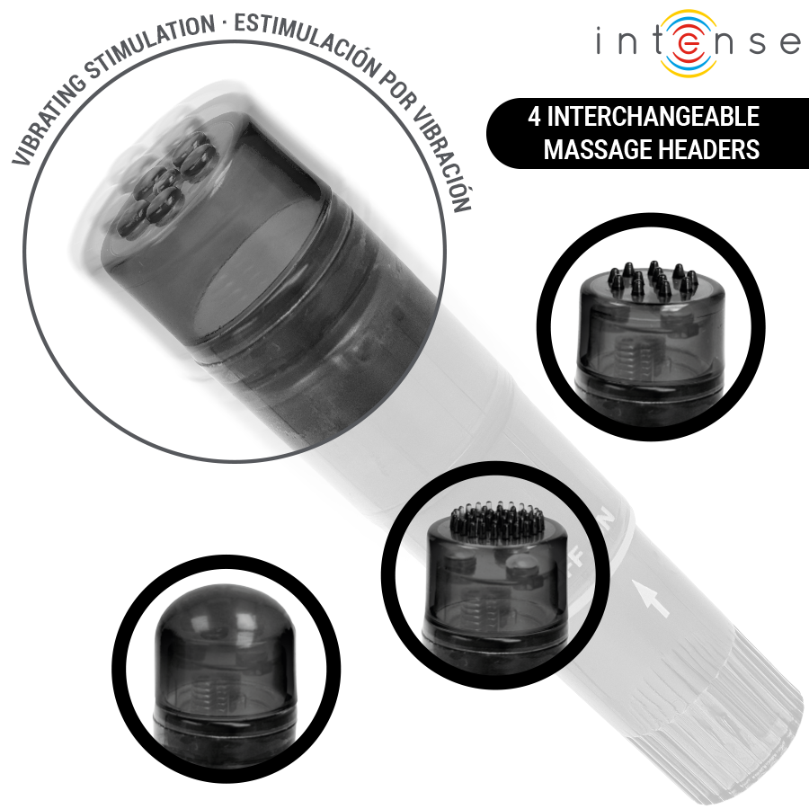 INTENSE - KURT MINI MASAJEADOR CON 4 CABEZALES INTERCAMBIABLES NEGRO 6 INTENSE - KURT MINI MASAJEADOR CON 4 CABEZALES INTERCAMBIABLES NEGRO - Imagen 6