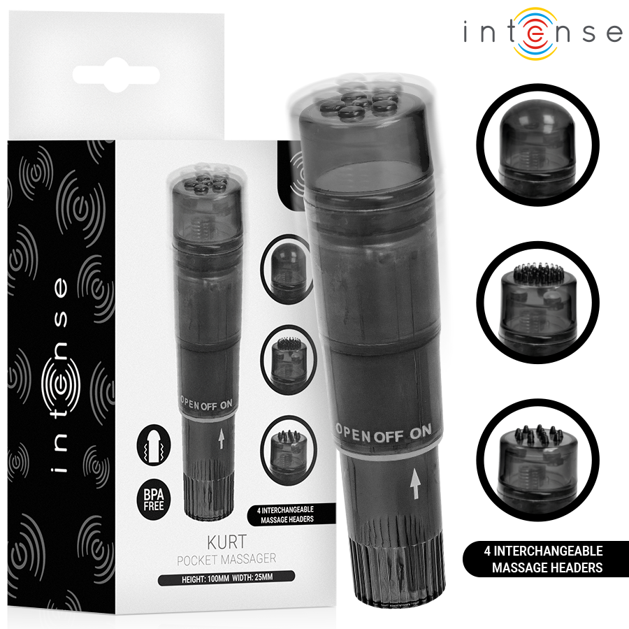 INTENSE - KURT MINI MASAJEADOR CON 4 CABEZALES INTERCAMBIABLES NEGRO 1 INTENSE - KURT MINI MASAJEADOR CON 4 CABEZALES INTERCAMBIABLES NEGRO