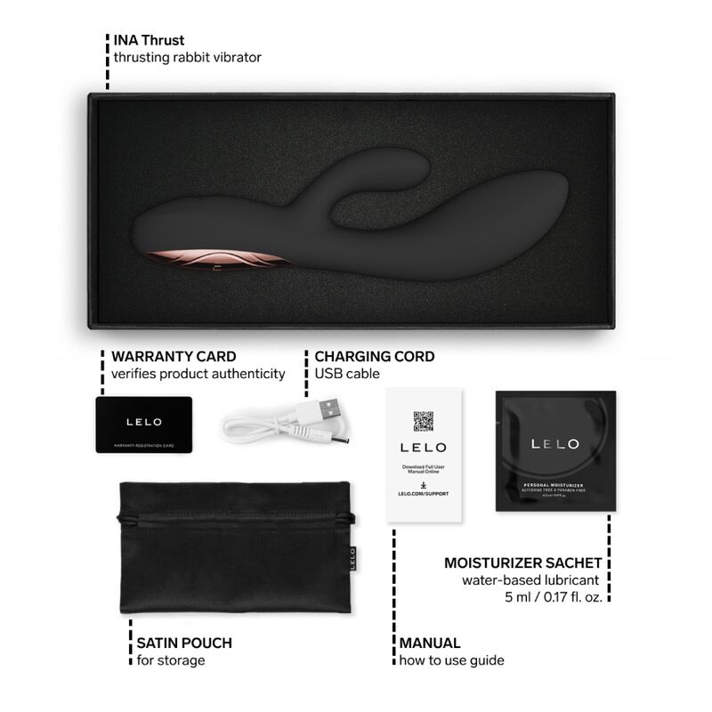 LELO - INA THRUST VIBRADOR RABBIT CON EMPUJE NEGRO 9 LELO - INA THRUST VIBRADOR RABBIT CON EMPUJE NEGRO - Imagen 9