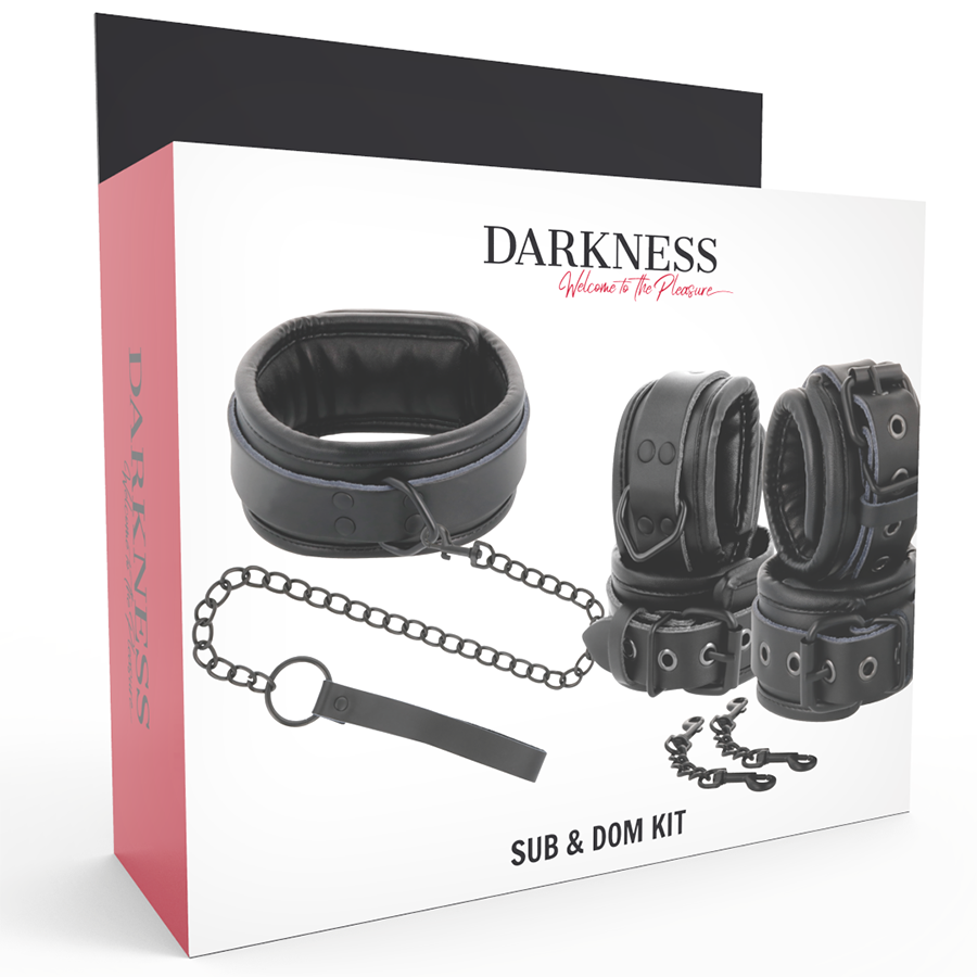 DARKNESS - ESPOSAS Y COLLAR DE CUERO NEGRO 3 DARKNESS - ESPOSAS Y COLLAR DE CUERO NEGRO - Imagen 3