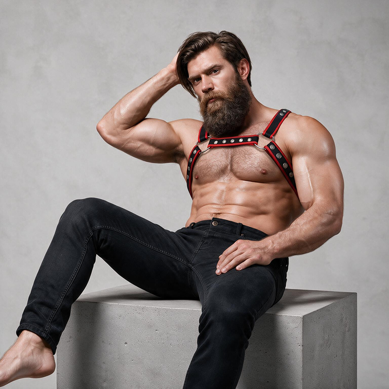 FETISH SUBMISSIVE ATTITUDE - ARNÉS BULLDOG ECOPIEL PECHO HOMBRE NEGRO/ROJO 2 FETISH SUBMISSIVE ATTITUDE - ARNÉS BULLDOG ECOPIEL PECHO HOMBRE NEGRO/ROJO - Imagen 2