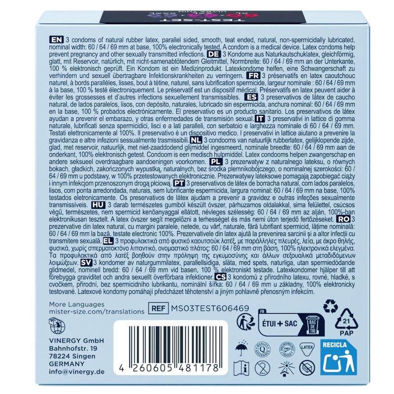 MISTER SIZE - PACK MUESTRA PRESERVATIVOS TALLA 60-64-69 MM (3 UNIDADES) 2 MISTER SIZE - PACK MUESTRA PRESERVATIVOS TALLA 60-64-69 MM (3 UNIDADES) - Imagen 2