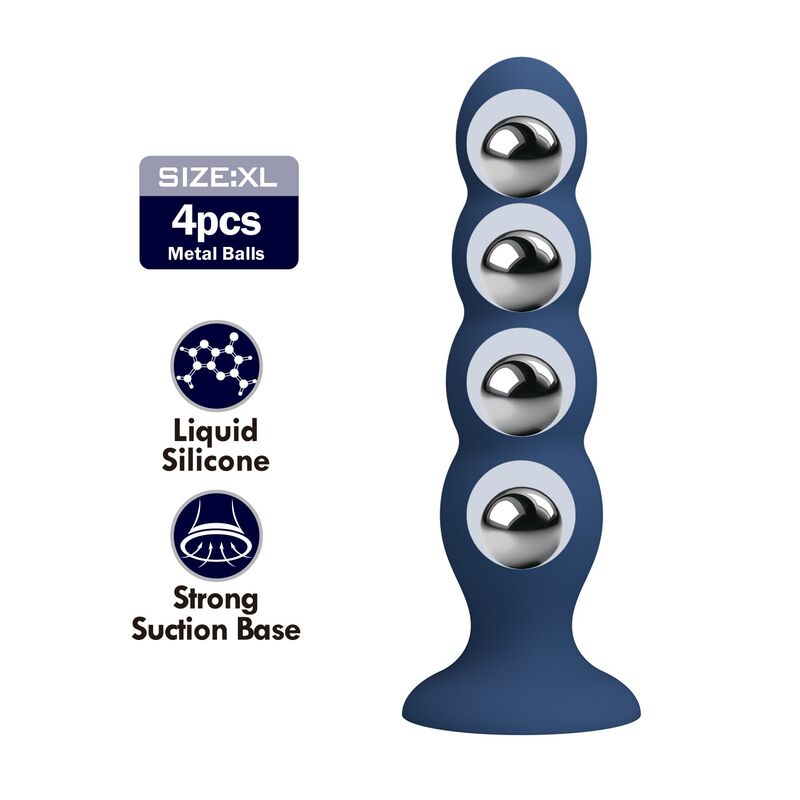 MR PLAY - PLUG ANAL CON 4 BOLAS METÁLICAS Y VENTOSA AZUL 2 MR PLAY - PLUG ANAL CON 4 BOLAS METÁLICAS Y VENTOSA AZUL - Imagen 2