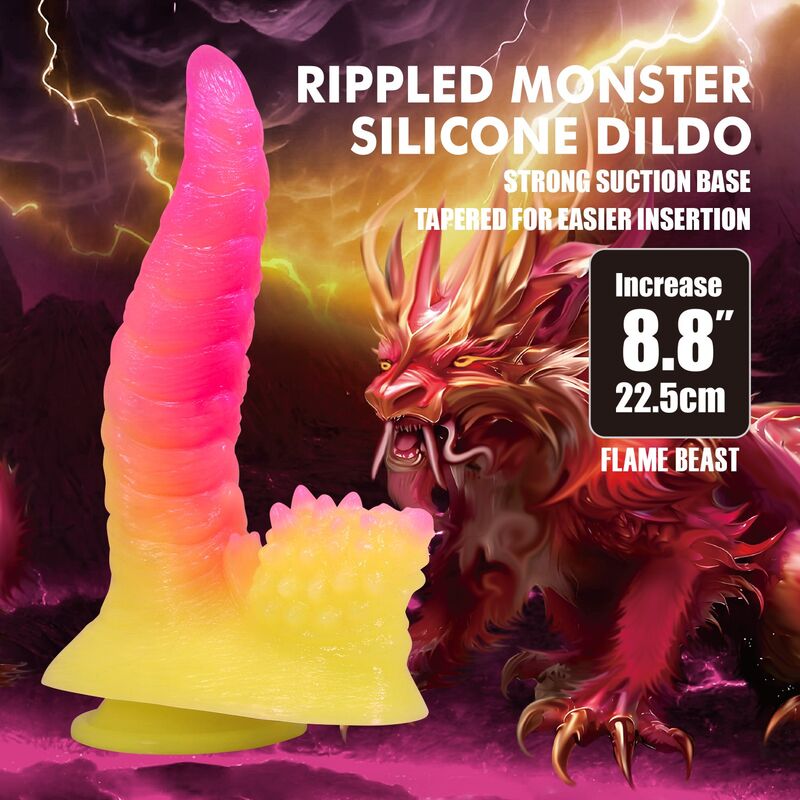 POWER MONSTERS - RIPPLIED MONSTER DILDO FANTASÍA CON VENTOSA 22,5 CM Ø 5,5 CM ROSA Y AMARILLO 4 POWER MONSTERS - RIPPLIED MONSTER DILDO FANTASÍA CON VENTOSA 22,5 CM Ø 5,5 CM ROSA Y AMARILLO - Imagen 4