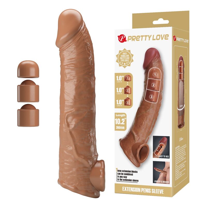 PRETTY LOVE - FUNDA EXTENSORA PARA PENE AJUSTABLE 26 CM Ø 4 CM COLOR MARRÓN
