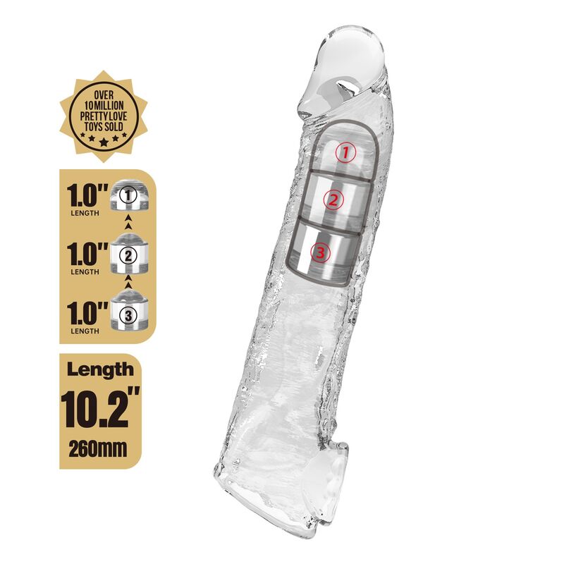 PRETTY LOVE - FUNDA EXTENSORA PARA PENE AJUSTABLE 26 CM Ø 4 CM COLOR TRANSPARENTE 6 PRETTY LOVE - FUNDA EXTENSORA PARA PENE AJUSTABLE 26 CM Ø 4 CM COLOR TRANSPARENTE - Imagen 6