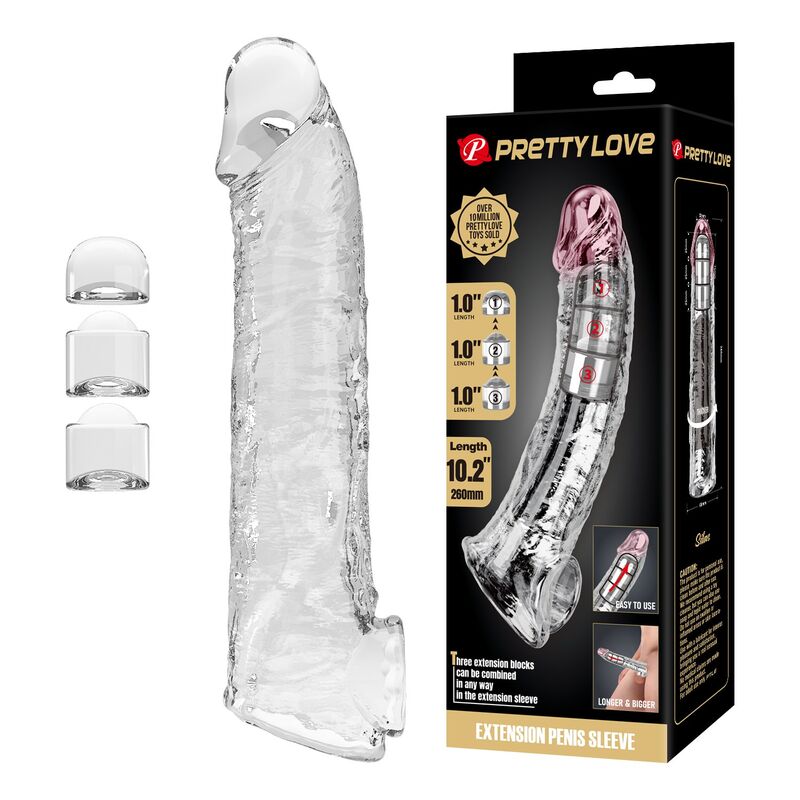 PRETTY LOVE - FUNDA EXTENSORA PARA PENE AJUSTABLE 26 CM Ø 4 CM COLOR TRANSPARENTE 2 PRETTY LOVE - FUNDA EXTENSORA PARA PENE AJUSTABLE 26 CM Ø 4 CM COLOR TRANSPARENTE - Imagen 2