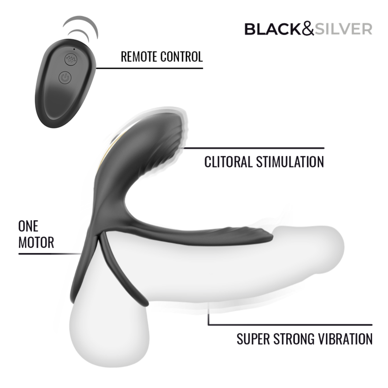 BLACK & SILVER - RIPLEY ANILLO VIBRADOR RECARGABLE CON CONTROL REMOTO NEGRO 2 BLACK & SILVER - RIPLEY ANILLO VIBRADOR RECARGABLE CON CONTROL REMOTO NEGRO - Imagen 2