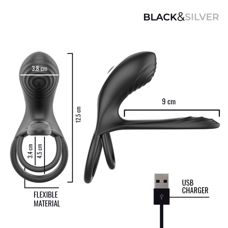 BLACK & SILVER - RIPLEY ANILLO VIBRADOR RECARGABLE CON CONTROL REMOTO NEGRO 4 BLACK & SILVER - RIPLEY ANILLO VIBRADOR RECARGABLE CON CONTROL REMOTO NEGRO - Imagen 4