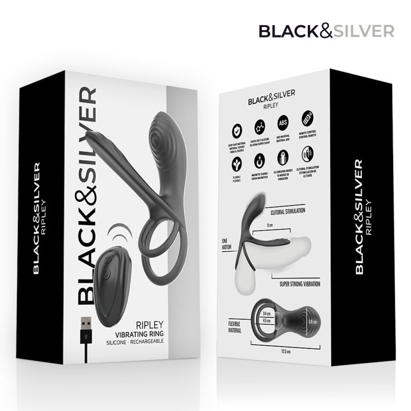 BLACK & SILVER - RIPLEY ANILLO VIBRADOR RECARGABLE CON CONTROL REMOTO NEGRO 6 BLACK & SILVER - RIPLEY ANILLO VIBRADOR RECARGABLE CON CONTROL REMOTO NEGRO - Imagen 6