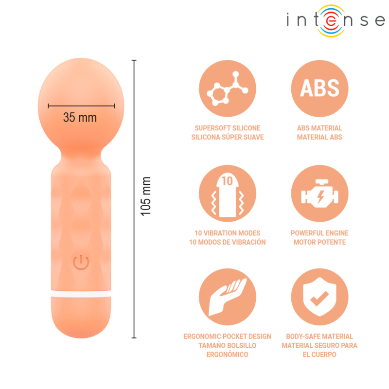INTENSE - JARED MINI WAND MASSAGER RECARGABLE USB NARANJA 4 INTENSE - JARED MINI WAND MASSAGER RECARGABLE USB NARANJA - Imagen 4
