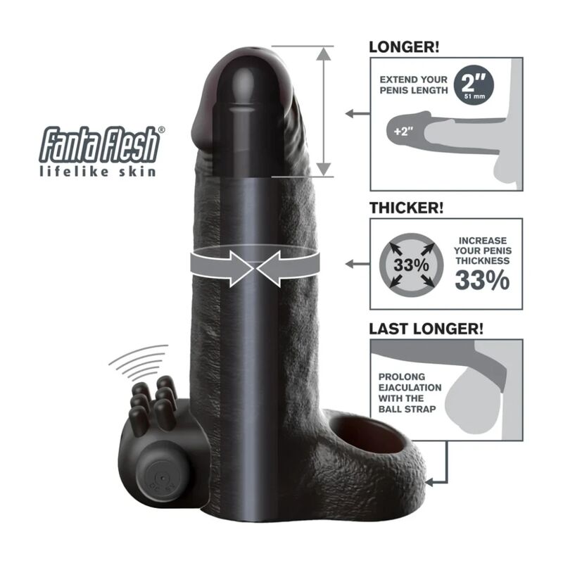 FANTASY X-TENSIONS - FUNDA EXTENSORA VIBRATORIA REALISTA FEEL 5 CM COLOR NEGRO 5 FANTASY X-TENSIONS - FUNDA EXTENSORA VIBRATORIA REALISTA FEEL 5 CM COLOR NEGRO - Imagen 5