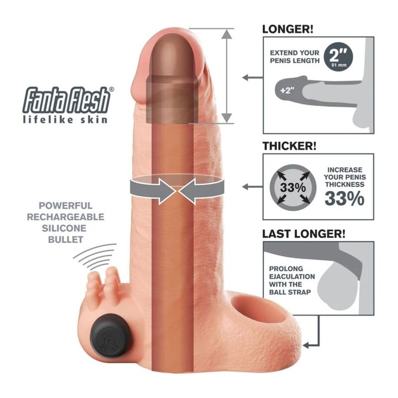FANTASY X-TENSIONS - FUNDA EXTENSORA VIBRATORIA REAL FEEL 5 CM COLOR BEIGE 5 FANTASY X-TENSIONS - FUNDA EXTENSORA VIBRATORIA REAL FEEL 5 CM COLOR BEIGE - Imagen 5