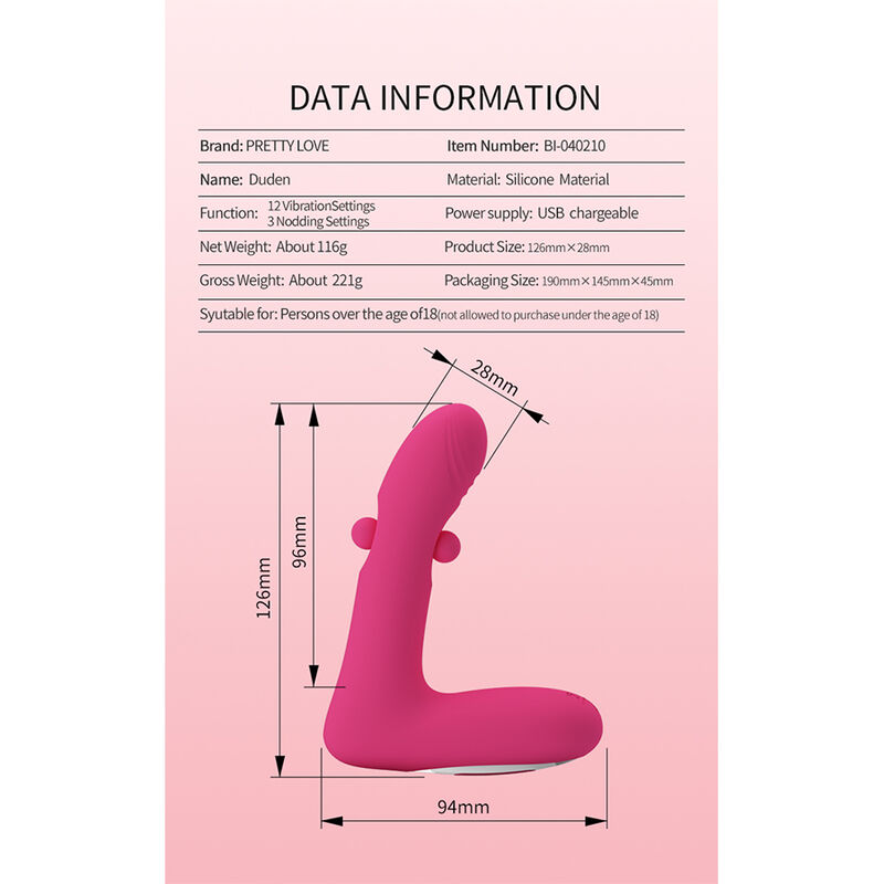 PRETTY LOVE - DUDEN VIBRADOR DE SILICONA RECARGABLE 12 MODOS DE VIBRACIÓN Y 3 MODOS DE BALANCEO ROSA 17 PRETTY LOVE - DUDEN VIBRADOR DE SILICONA RECARGABLE 12 MODOS DE VIBRACIÓN Y 3 MODOS DE BALANCEO ROSA - Imagen 17