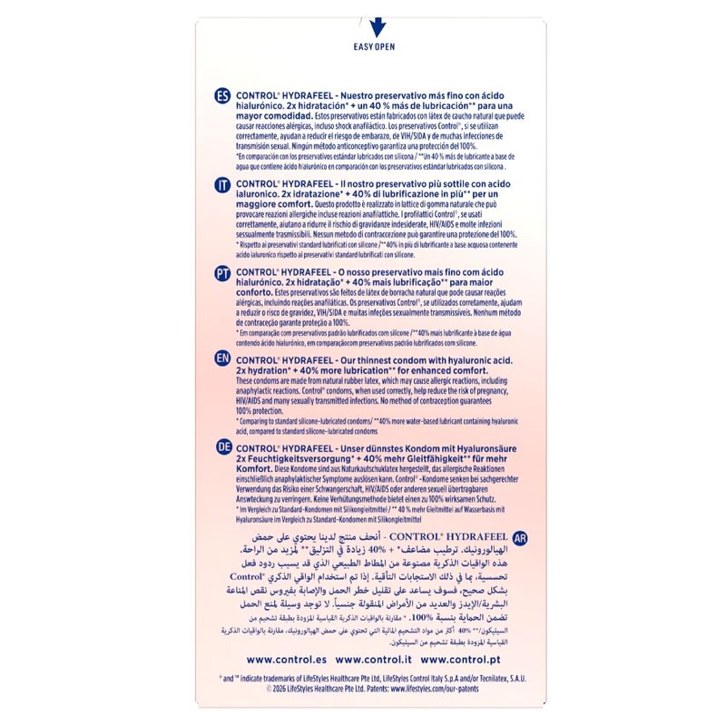 CONTROL - HYDRAFEEL PRESERVATIVOS ULTRAFINOS CON ÁCIDO HIALURÓNICO 10 UDS 2 CONTROL - HYDRAFEEL PRESERVATIVOS ULTRAFINOS CON ÁCIDO HIALURÓNICO 10 UDS - Imagen 2