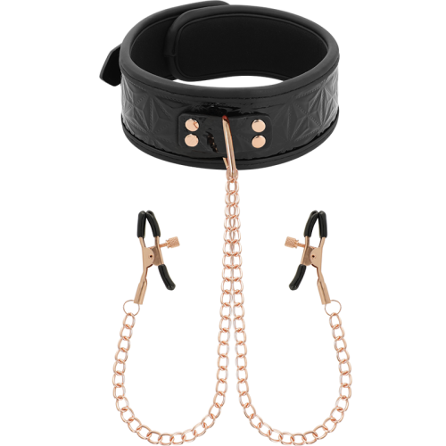 BEGME - BLACK EDITION COLLAR CON CADENAS Y PINZAS PEZONES CON FORRO DE NEOPRENO · BEGME FETISH GAMES · Collares