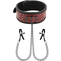 BEGME - RED EDITION COLLAR CON CADENAS Y PINZAS PEZONES CON FORRO DE NEOPRENO · BEGME FETISH GAMES · Collares