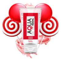 AQUA TRAVEL - LUBRICANTE BASE AGUA SABOR PIRULETA - 50 ML · AQUA · Con deliciosos Sabores