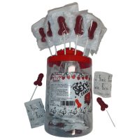 DIABLO PICANTE - BOTE 50 PIRULETAS PITO CARAMELO FRESA Y CEREZA 50 UNIDADES