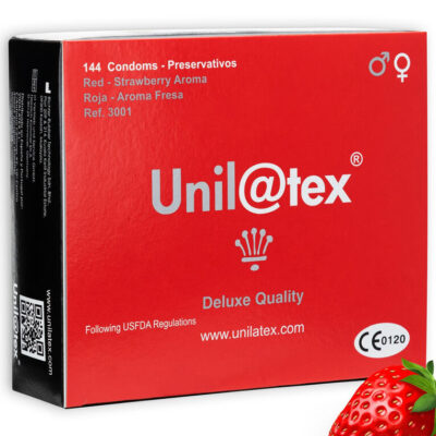UNILATEX - PRESERVATIVOS ROJOS/FRESA 144 UDS · UNILATEX · Cajas de 30 a 288