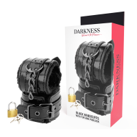 DARKNESS - ESPOSAS CUERO AJUSTABLES MANOS NEGRO CON CANDADO · DARKNESS · Esposas