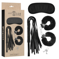 INTENSE - FETISH SET ERÓTICO 1 CON ESPOSAS, ANTIFAZ Y LÁTIGO DE CUERO VEGANO · INTENSE FETISH · Sets Bondage