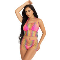LEG AVENUE – SET TOP PANTALON REJILLA MULTICOLOR