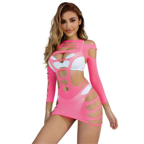SUBBLIME – 952273 VESTIDO DE REJILLA ELÁSTICO MANGA LARGA ROSA TALLA ÚNICA