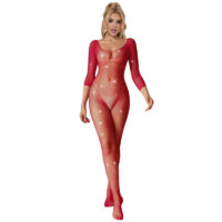 SUBBLIME - 952419 BODYSTOCKING DE REJILLA CON DIAMANTES MANGA LARGA ROJO XS/M · SUBBLIME · Bodystocking