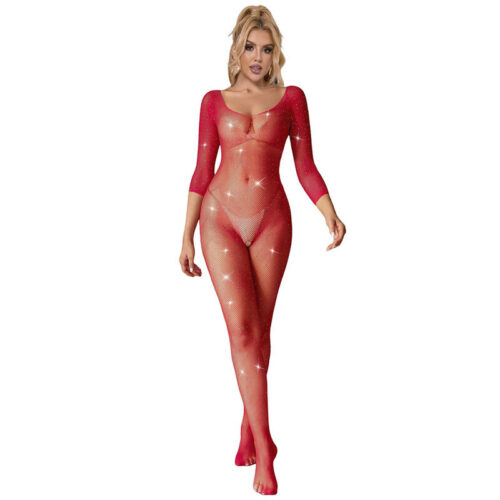 SUBBLIME - 952419 BODYSTOCKING DE REJILLA CON DIAMANTES MANGA LARGA ROJO XS/M · SUBBLIME · Bodystocking