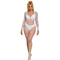 SUBBLIME - 952396 BODYSTOCKING DE REJILLA CON DIAMANTES MANGA LARGA BLANCO TALLA ÚNICA · SUBBLIME · Bodystocking