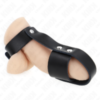 KINK - ANILLO JAULA PENE CUERO CON DIVISOR DE BOLAS AJUSTABLE · KINK · Anillas pene metal BDSM
