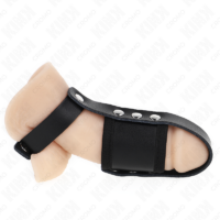 KINK - ANILLO JAULA PENE CUERO CON CORREA DIVISORIA DE BOLAS RECUBIERTO AJUSTABLE · KINK · Anillas pene metal BDSM