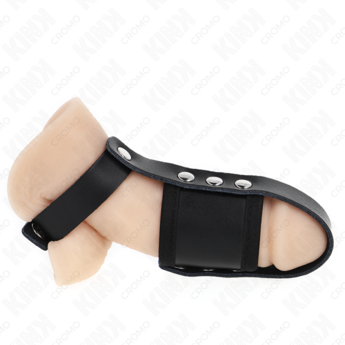 KINK - ANILLO JAULA PENE CUERO CON CORREA DIVISORIA DE BOLAS RECUBIERTO AJUSTABLE · KINK · Anillas pene metal BDSM