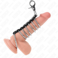 KINK - 7 ANILLOS PENE METAL 3.8 CM A 5 CM CONECTADOS CON POLIPIEL Y CADENA METAL 100 CM · KINK · Correas para Pene Fetish