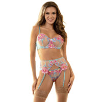 SUBBLIME – 954109 SUJETADOR + PANTIES CON LIGUERO DISEÑO FLORAL AZUL S/M